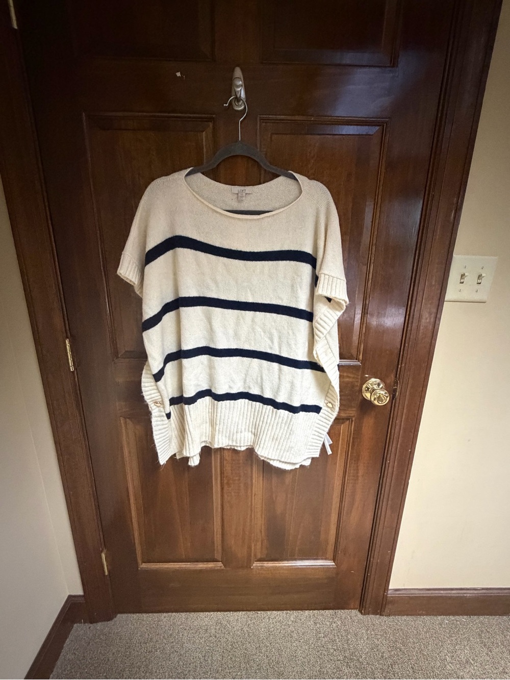 Loft Cream and Navy Striped Women’s Sweater - Comfortable Knit Pullover